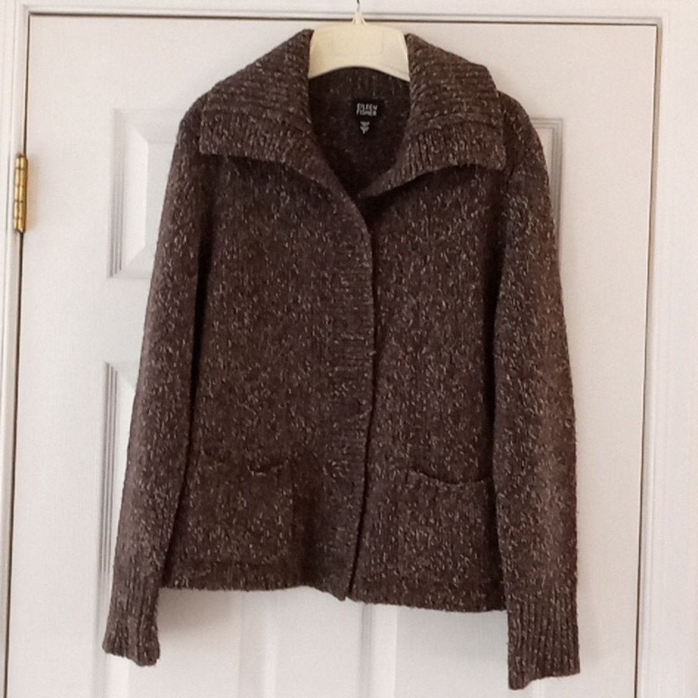 Eileen Fisher Merino Wool Marled Brown Cardigan - Picture 8 of 9